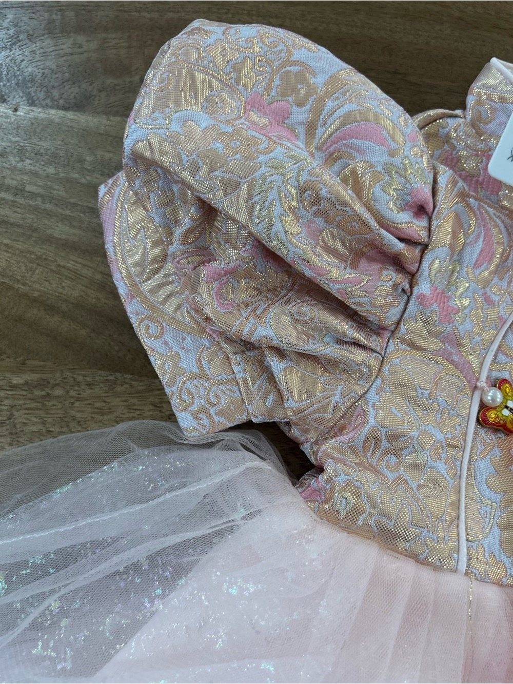Pink Brocade Puff-Sleeve and Tulle Dress for Toddlers - Picture 5 of 11